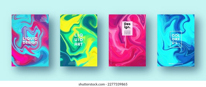 Colorful abstract geometric background. Liquid dynamic gradient waves. Fluid marble texture. Modern covers set. Vector illustration