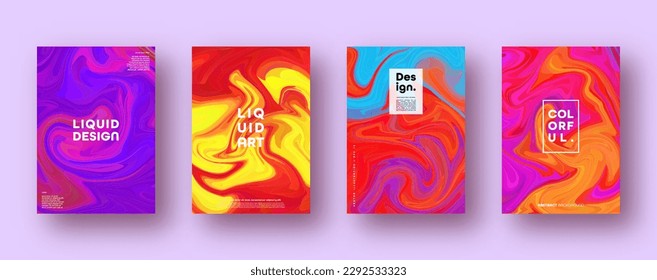 Colorful abstract geometric background. Liquid dynamic gradient waves. Fluid marble texture. Modern covers set. Vector illustration