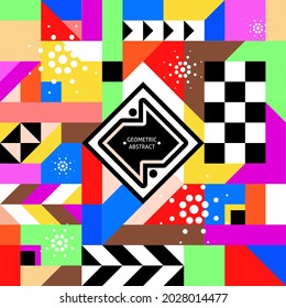 Colorful abstract geometric background Memphis design. Features bold shapes, high contrast patterns, and vibrant hues, ideal for trendy advertisements, creative projects, or fashion print