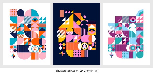 Colorful Abstract Geometric Background and Pattern. Modern colorful concept poster and wall art design. Modular shapes and elements, vector illustration