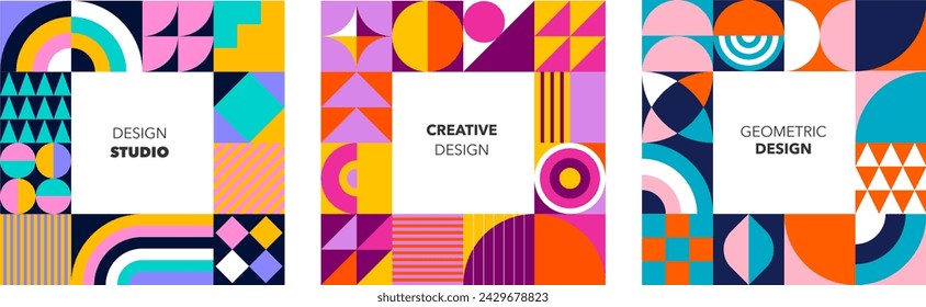 Colorful Abstract Geometric Background and Pattern. Modern colorful concept poster and wall art design. Modular shapes and elements, vector illustration