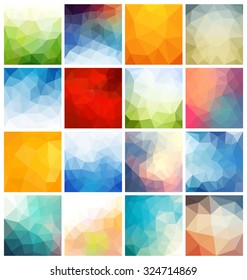 Colorful Abstract Geometric Background Set - Collection of 16 Polygonal Vector Designs - Ideal for backdrops, phone wallpapers
