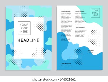 Colorful abstract geometric background template. Design layout set in Memphis style, 80`s, 90`s, mockup brochure theme style for flyer, poster, banner, cover, blank, card, A4, leaflet, invitation