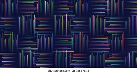 Farbiger abstrakter geometrischer Hintergrund mit vertikalen und horizontalen Linien auf dunklem modernem Muster