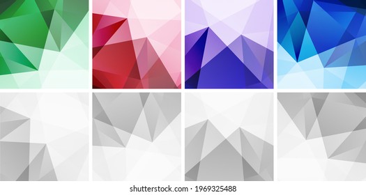 Colorful abstract geometric backgrounds set. Technology patterns. Grey light triangular background. Vector illustration