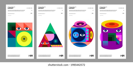 Colorful abstract geometric bauhaus and ethnic poster design template