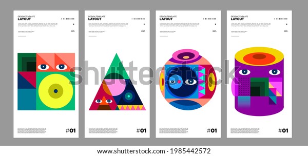 Colorful abstract geometric bauhaus and ethnic\
poster design\
template