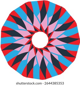 Colorful abstract geometric circular design with vibrant hues and sharp lines.