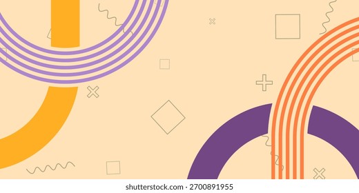 Colorful abstract geometric composition with retro memphis style lines and shapes