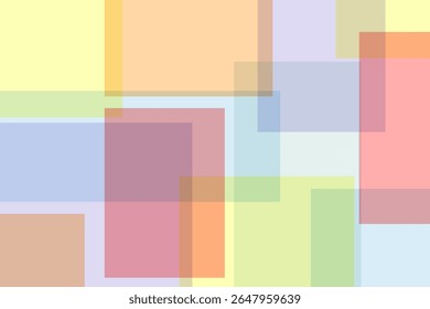 Une composition géométrique abstraite colorée avec des formes rectangulaires transparentes se chevauchant. Ce contenu a été créé à l'aide d'outils de dessin d'Images vectorielles et d'un logiciel, non généré par IA