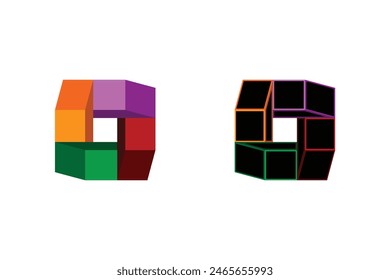 Colorful abstract geometric cube icon set isolated on white background. Vector illustration EPS 10.