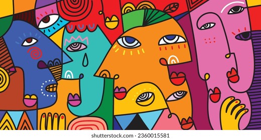 Colorful abstract geometric decorative face portraits person vector illustration.