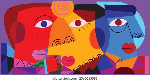 Colorful abstract geometric decorative face portraits person vector illustration.