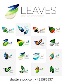 Colorful abstract geometric design leaves, icon set. Vector illustration