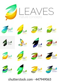Colorful abstract geometric design leaves, icon set. Vector illustration