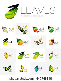 Colorful abstract geometric design leaves, icon set. Vector illustration