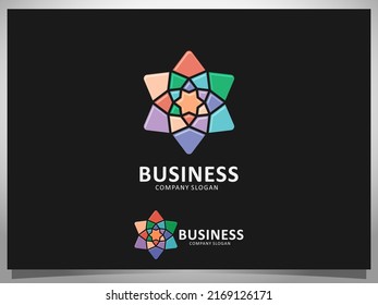 colorful abstract geometric flower line logo design
