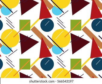Colorful Abstract Geometric forms on white background. Seamless pattern. Supermatism. Vector illustration. 