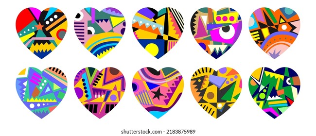 Colorful Abstract Geometric Heart Icon Set, Heart Icon Symbol