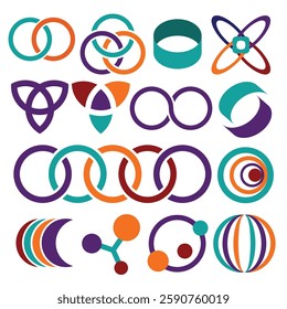 Colorful Abstract Geometric Icon Set with Circles and Interlocking Shapes