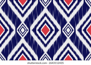 Colorful Abstract geometric Ikat pattern seamless. Ethnic Aztec fabric tribal Indian African traditional Textile pattern. Vintage abstract folklore ornament Embroidery background. Vector illustration.