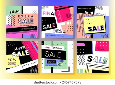 Colorful abstract geometric mega sale different post collection. Template design for special offers different advertisement