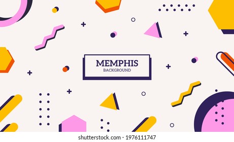 Colorful Abstract Geometric Memphis Style In White Background.