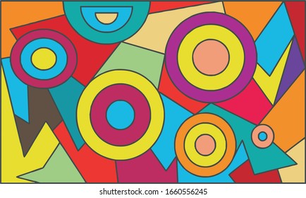 colorful abstract geometric mural illustration for decoration