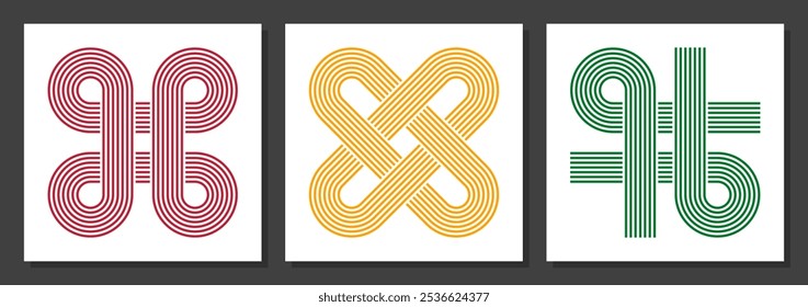 colorful abstract geometric ornament wall art collection, rounded loops life cycle, mental health vector illustration