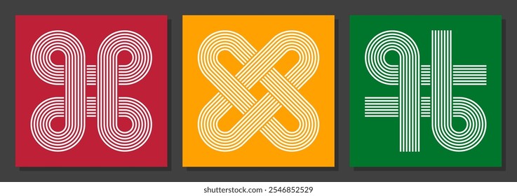 colorful abstract geometric ornament wall art collection, rounded loops life cycle, mental health vector illustration