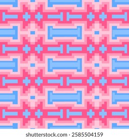 Colorful and abstract geometric pattern featuring pink and blue tones in a pixel art style. Ideal for backgrounds or creative design projects.