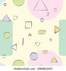 Colorful abstract geometric pattern on yellow background. Seamless cute geometric pattern.
