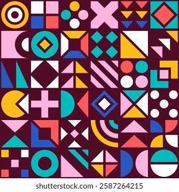 Colorful Abstract Geometric Pattern with Symmetrical Shapes on Dark Background Vector Illustration