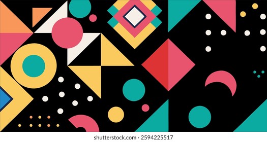 Colorful Abstract Geometric Pattern With Various Shapesfor background, posters, festivals, music, parties, and trendy banners. 