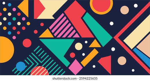 Colorful Abstract Geometric Pattern With Various Shapesfor background, posters, festivals, music, parties, and trendy banners.