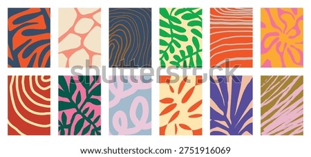 Colorful abstract geometric pattern vector set with pink yellow purple blue and peach shapes. Playful retro modern design for wallpaper, textile, packaging, poster and background.