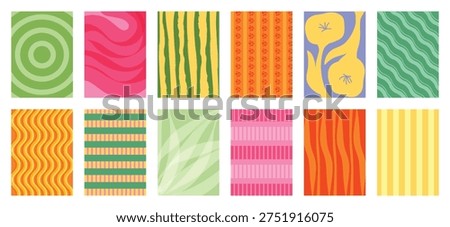 Colorful abstract geometric pattern vector set with pink yellow purple blue and peach shapes. Playful retro modern design for wallpaper, textile, packaging, poster and background.