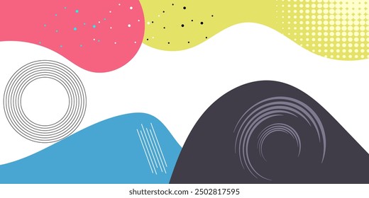 Colorful abstract geometric pop art background with wave pattern. Vector pattern. overlay geometric design of trendy Memphis 80s-90s style