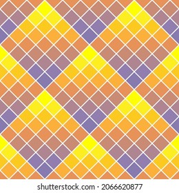 Colorful abstract geometric seamless pattern. Rhombus, diamond backdrop. Orange and blue gradient. Square tiles mosaic