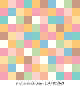 Farbige abstrakte geometrische nahtlose Muster. Vektorhintergrund mit mehrfarbigen quadratischen Blöcken. Helles und fröhliches kariertes Oberflächendesign