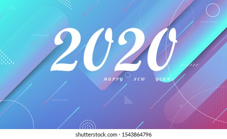 Colorful abstract geometric shape and dynamic background concept happy new year 2020 simple geometric gradient colour.Eps10 vector.Vector Illustration.