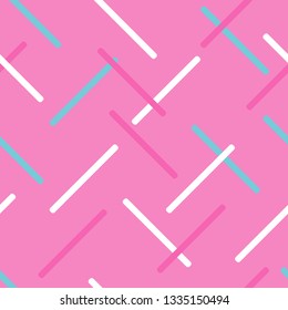 Colorful abstract geometric shape memphis seamless pattern with diagonal lines. Great for wrapping, fabric, kids background.