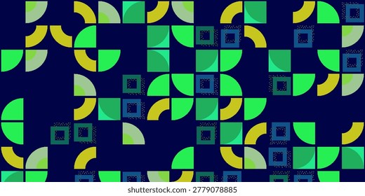 Colorful abstract geometric shape mosaic background. Mosaic seamless pattern. Modern scandinavian style background print. Modern circles, triangles and squares, minimal style Bauhaus figures. Vector