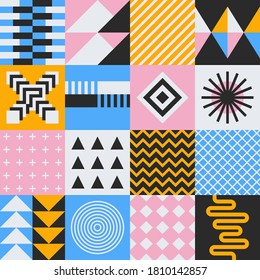 Colorful Abstract Geometric Shape and Seamless Pattern of Pop art