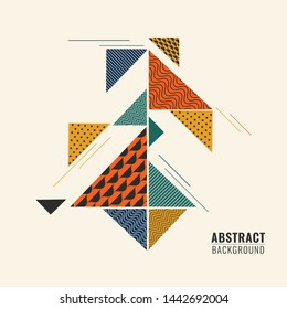 Colorful abstract geometric shape triangular different patterns in flat style.