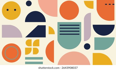 Kleurrijke abstracte geometrische vormen modern design met cirkels, halve cirkels en andere vormen
