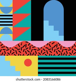 Fondo de patrón de formas geométricas coloridas y abstractas. Collage de arte de composición moderna, fondo creativo para banner del sitio web, folleto, tarjeta, invitación, volante, cartel, afiche, informe, revista