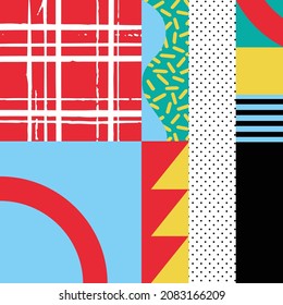 Fondo de patrón de formas geométricas coloridas y abstractas. Collage de arte de composición moderna, fondo creativo para banner del sitio web, folleto, tarjeta, invitación, volante, cartel, afiche, informe, revista