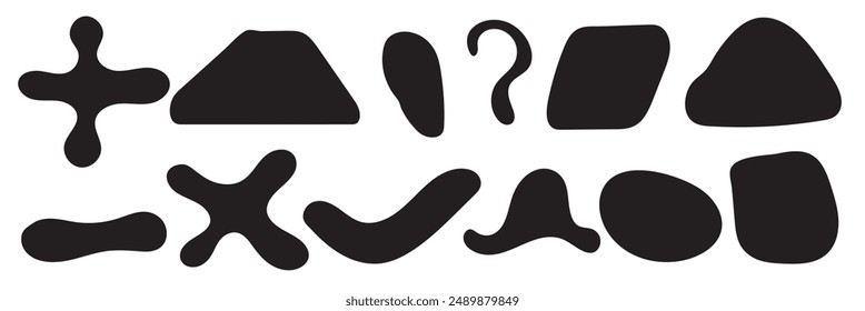 Colorful abstract geometric shapes set. Modern blob with grain texture. Modern simple illustration. Textured Liquid spot design element. Vector illustration.