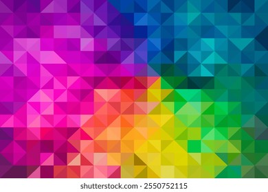 Colorful Abstract Geometric Triangle Pattern Background. Colorful abstract background with geometric pattern of triangles arranged in gradient of rainbow colors.